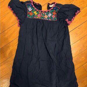 Crewcuts Navy Blue Kids Dress with Floral Embroidery